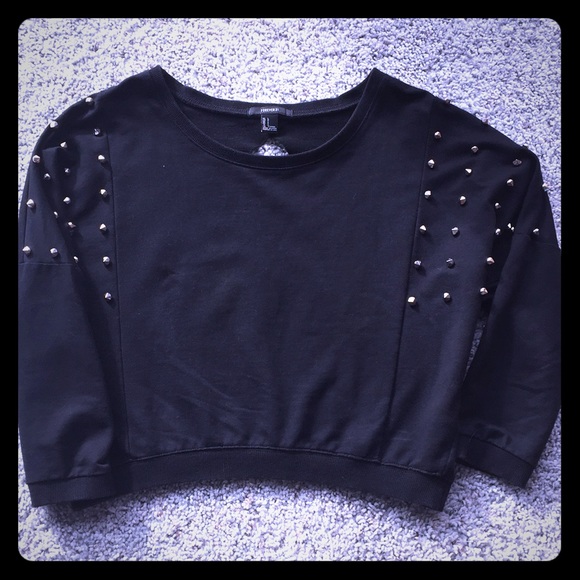 Forever 21 Sweaters - Black cropped sweatshirt with studded arms